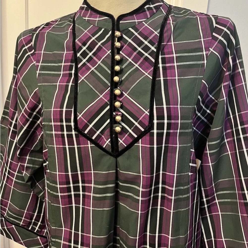 Tuckernuck Aubergine Tartan Indre Dress Womens Purple Tunic Velvet Trim Sz XS - Picture 3 of 13